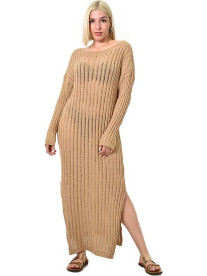 Potre Γυναικείο Καφτάνι Παραλίας Μακρύ Ταμπά 23801