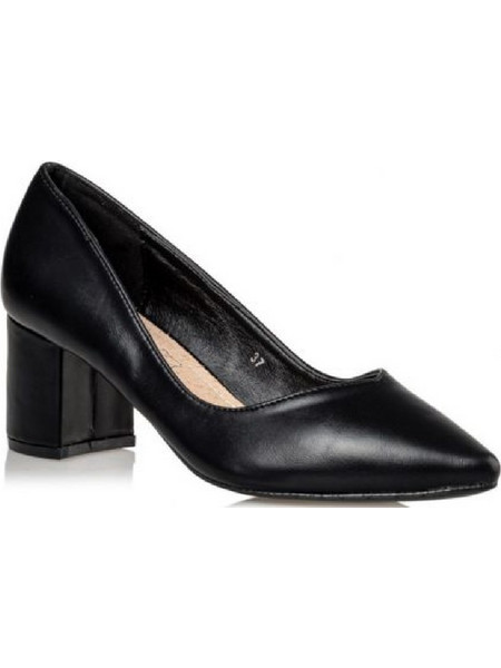 Smart Shoes Γόβες Δερμάτινες με Χοντρό Χαμηλό Τακούνι Μαύρες S31-10525-34