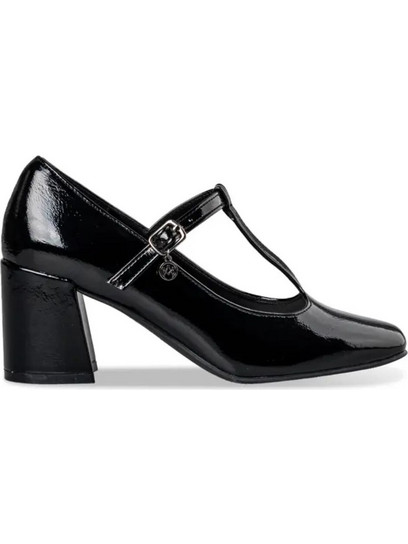 Envie Shoes Γόβες Λουστρίνι με Χοντρό Ψηλό Τακούνι & Λουράκι Μαύρες E42-20127-34