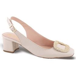Blondie Γόβες Slingback Δερμάτινες με Χοντρό Χαμηλό Τακούνι & Στρας Εκρού 4000