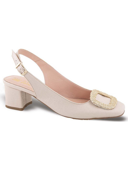 Blondie Γόβες Slingback Δερμάτινες με Χοντρό Χαμηλό Τακούνι & Στρας Εκρού 4000