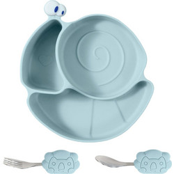 QueenMother Sam The Snail Βρεφικό Σετ Φαγητού Σιλικόνης Light Blue 3τμχ
