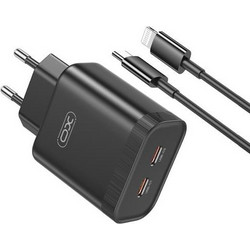 XO L105 Φορτιστής με Καλώδιο Lightning με 2 Θύρες USB-C 35W Power Delivery Black
