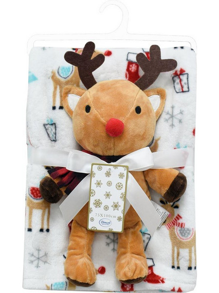 Dimcol Reindeer 28 Κουβέρτα Αγκαλιάς Fleece με Λούτρινο 75x100 Λευκή