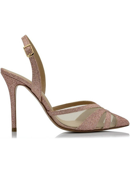 Bilero Γόβες Slingback με Τακούνι Στιλέτο με Στρας Ροζ Χρυσές 456548