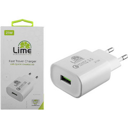 Lime Successories LTU25 Φορτιστής χωρίς Καλώδιο με Θύρα USB-A 21W Quick Charge 3.0 & Power Delivery