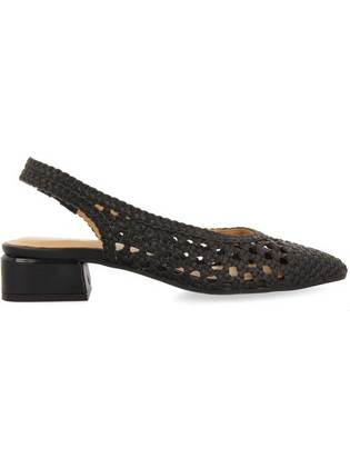 Gioseppo Γόβες Slingback Δερμάτινες με Χοντρό Χαμηλό Τακούνι Μαύρες 71185