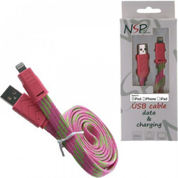 NSP Braided Flat USB-A to Lightning Cable 1m Pink 5205308135958