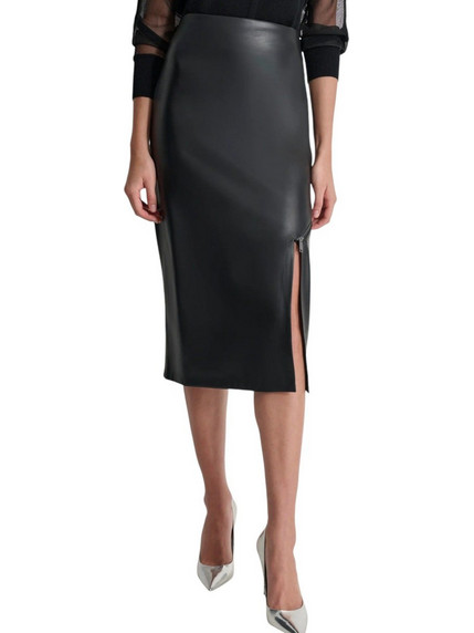 DKNY Μίντι Φούστα Δερματίνη Ψηλόμεση Pencil Μαύρη P4HNTX59-BLK