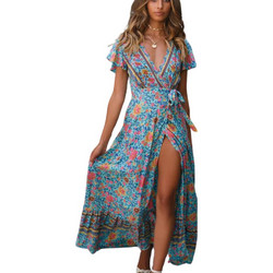 Chicret Flery Midi Βραδινό Φόρεμα Floral Κρουαζέ Γαλάζιο 00005531