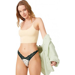 Cottonhill Γυναικείο Sexy String με Δαντέλα Λευκό Κυπαρισσί CH6081