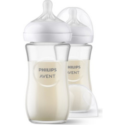 Philips Avent Natural Response Σετ Γυάλινα Μπιμπερό με Θηλή Σιλικόνης κατά των Κολικών Transparent 2x240ml SCY933/02