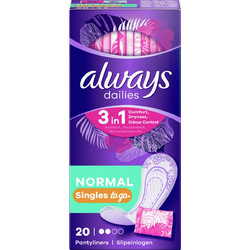 Always Dailies Singles to Go Normal Σερβιετάκια για Κανονική Ροή 2 Σταγόνες 20τμχ