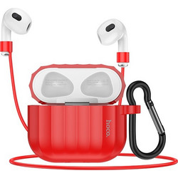 Hoco WB22 Glory Series Σετ Θήκη Σιλικόνης με Γάντζο για Apple AirPods 3 Κόκκινη