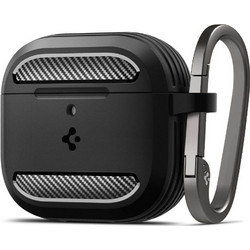 Spigen Rugged Armor Θήκη Σιλικόνης με Γάντζο για Apple AirPods 4 Μαύρη