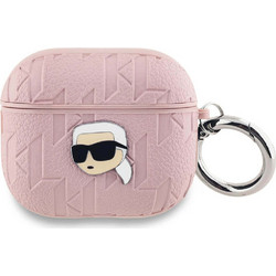 Karl Lagerfeld Embossed Karl Head Θήκη Σιλικόνης με Γάντζο για Apple AirPods 3 Ροζ
