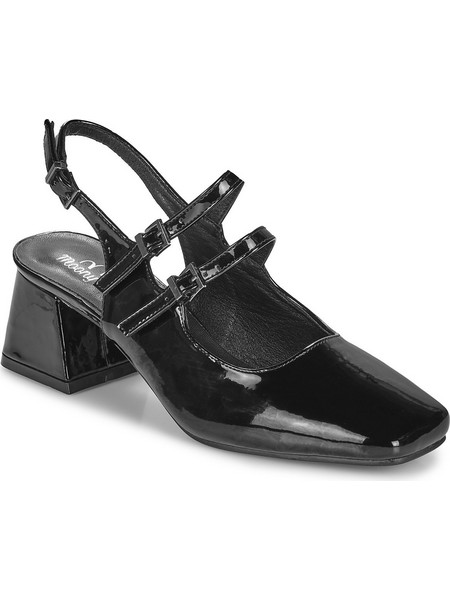 Moony Mood Estelia Γόβες Slingback Δερμάτινες με Χοντρό Χαμηλό Τακούνι Μαύρες EPT1050380