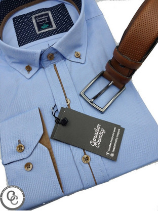 Canadian Ανδρικό Πουκάμισο Βαμβακερό Μακρυμάνικο Slim Fit Γαλάζιο 7400-18