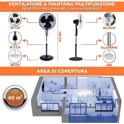Bakaji 02839189 Ανεμιστήρας Δαπέδου Ορθοστάτης 40cm 50W με Τηλεχειριστήριο Μαύρος