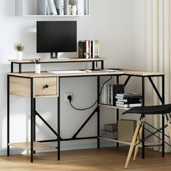 vidaXL Γωνιακό Γραφείο Ξύλινο με Βιβλιοθήκη 120x79x86.5cm 859401