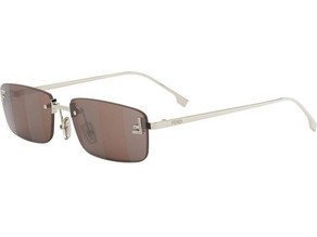 Fendi FE4172US 32G Ανδρικά Γυαλιά Ηλίου Ορθογώνια Μεταλλικά Ασημί με Καφέ Φακό