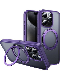 Hoco Stand Magnetic Mag-Charge 360 Rotating Ring Back Cover Purple (iPhone 15 Pro)