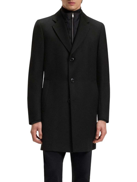 Hugo Boss Ανδρικό Παλτό Μακρύ Μάλλινο με Επένδυση Μαύρο 50551117-001