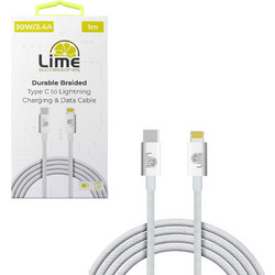 Lime LBCL01 Braided USB-C to Lightning Cable 30W 1m White 5205308368844