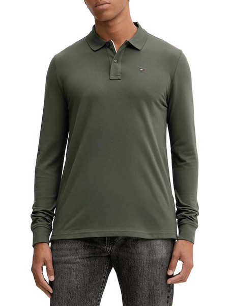 Tommy Jeans Ανδρική Μπλούζα Polo Μακρυμάνικη Χακί DM0DM20232-MRH