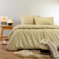 Melinen Σετ Σεντόνια King Size Φανελένια με Λάστιχο 180x200+30 Winter Line Mini Poppy Pastel Olive