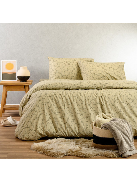 Melinen Σετ Σεντόνια King Size Φανελένια με Λάστιχο 180x200+30 Winter Line Mini Poppy Pastel Olive