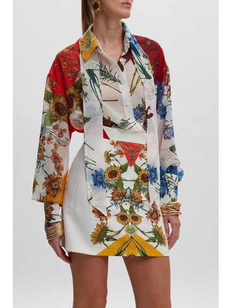 Ciel Concept Spring Blossom Μίνι Φούστα Υφασμάτινη Ψηλόμεση Λευκή Πολύχρωμη CIE-SS25