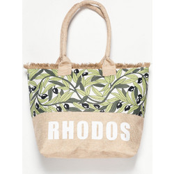 Silk Fashion Rhodes Ψάθινη Τσάντα Θαλάσσης Ώμου Μπεζ Πράσινο Mint 49x34cm 5206978169526