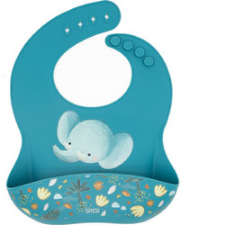 Sassi Chewy The Elephant Αδιάβροχη Σαλιάρα Σιλικόνης με Κουμπί & Τσέπη 6m+ Μπλε