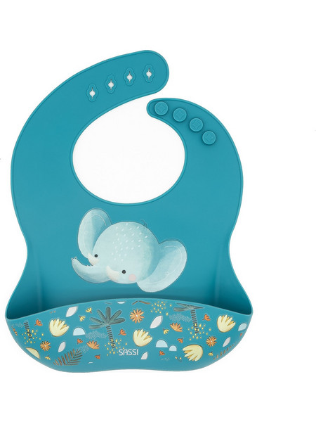 Sassi Chewy The Elephant Αδιάβροχη Σαλιάρα Σιλικόνης με Κουμπί & Τσέπη 6m+ Μπλε
