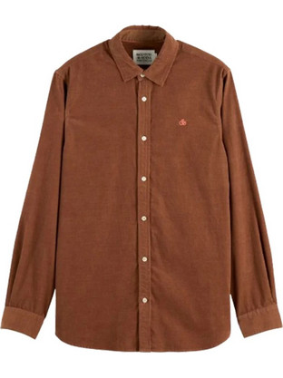 Scotch & Soda Ανδρικό Πουκάμισο Βαμβακερό Μακρυμάνικο Κανονική Γραμμή Καφέ 181235-210