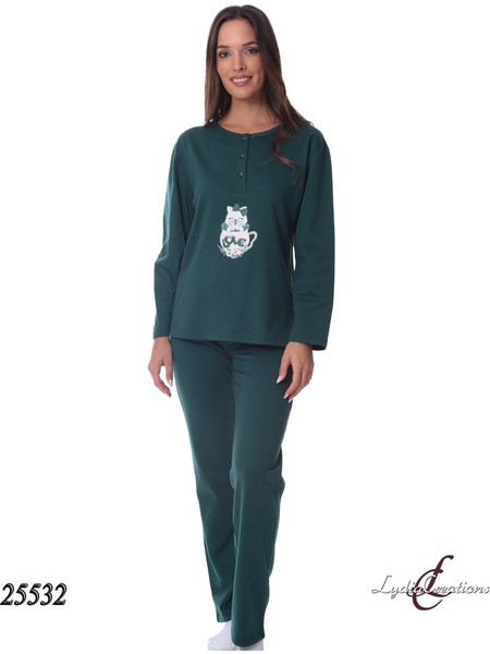 Lydia Creations Σετ Γυναικείες Πιτζάμες Χειμωνιάτικες Βαμβακερές Κυπαρισσί 25532-02