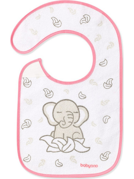 BabyOno Elephant Αδιάβροχη Σαλιάρα από 100% Βαμβάκι με Αυτοκόλλητο 6m+ Ροζ