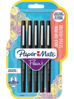Papermate Flair Σετ Στυλό Υγρής Μελάνης Μαύρο 5τμχ