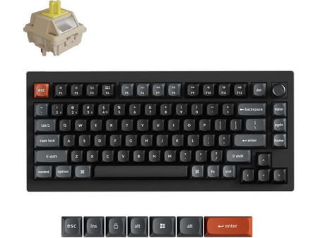 Keychron V1 Ultra 8K Ασύρματο Μηχανικό Gaming Πληκτρολόγιο TenKeyLess με Keychron Silk POM Banana Διακόπτες RGB Black