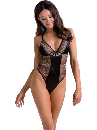 Casmir Lagerta Sexy Κορμάκι String See Through Μαύρο Κόκκινο D-228626
