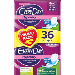 EveryDay Hyperdry Maxi Night Ultra Σερβιέτες με Φτερά για Αυξημένη Ροή 7 Σταγόνες 2x18τμχ