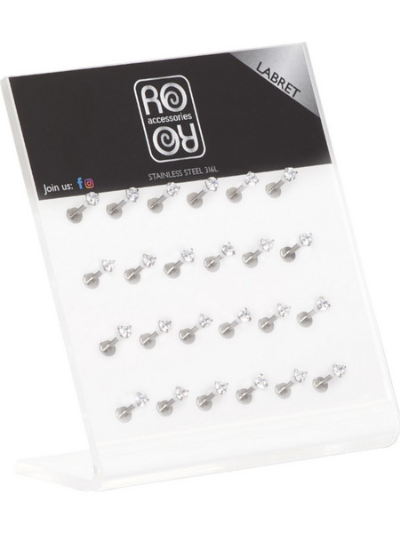 RO Accessories Σετ Γυναικεία Σκουλαρίκια Καρφωτά Χείλους από Ατσάλι Ασημί με Ζιργκόν X215957 24τμχ