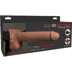 Pipedream Fetish Fantasy 10" Hollow Rechargeable Harness Strap On με Dildo 25.4cm & Δόνηση Καφέ
