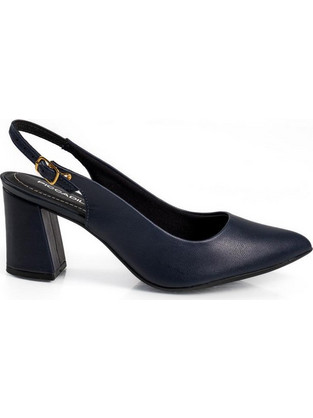 Piccadilly Ανατομικές Γόβες Slingback Δερμάτινες με Χοντρό Ψηλό Τακούνι Navy Μπλε 779-26226