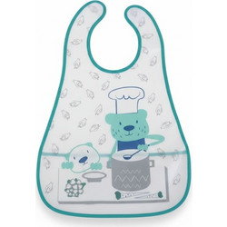 Gamberritos Little Chef Αδιάβροχη Σαλιάρα Πλαστική με Αυτοκόλλητο & Τσέπη 6m+ Γαλάζια