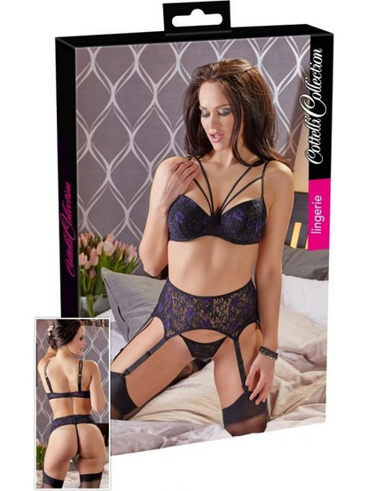 Cottelli Σετ Sexy Εσώρουχα See Through με Δαντέλα & Ζαρτιέρες Μαύρα 4024144336586