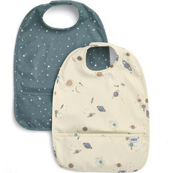 Mamas & Papas Rocket Space Σετ Αδιάβροχες Σαλιάρες Πλαστικές με Αυτοκόλλητο & Τσέπη 6m+ Μπεζ Βεραμάν 2τμχ