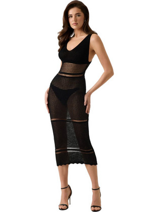 Guess Luna Midi Καλοκαιρινό Βραδινό Φόρεμα Πλεκτό Μαύρο E6GK10Z5632-JBLK
