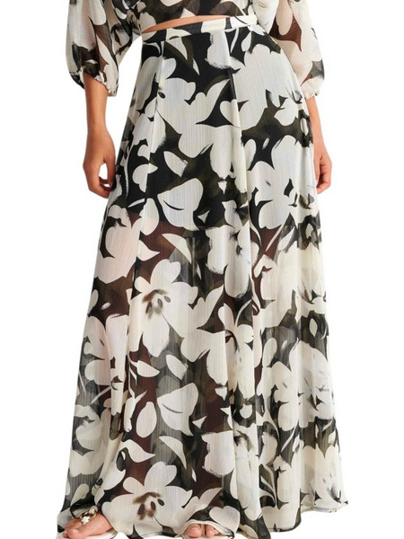 Ale Μακριά Φούστα Υφασμάτινη Ψηλόμεση Floral Μαύρη Λευκή 8923050